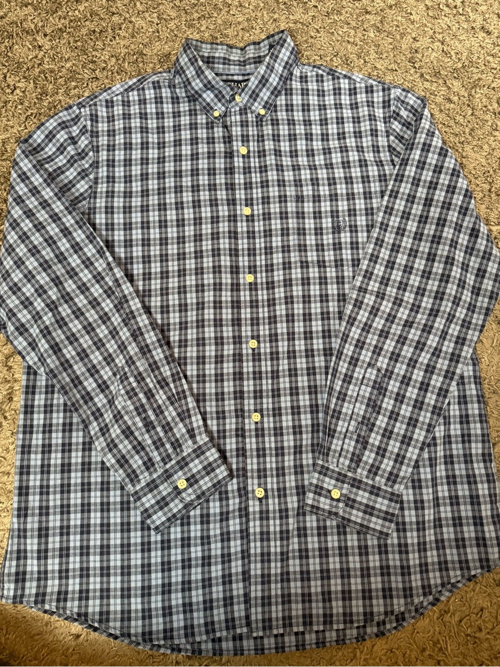 Chaps Easy Care Men's Plaid Button-Down Shirt - Blue and Gray